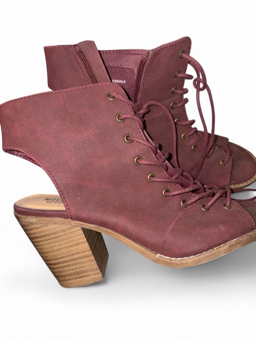Target Burgundy Lace-Up Open-Heel Block Heel Booties